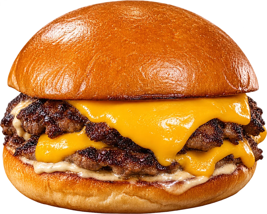 HolyBeef: chiflă brioche, vită smash și cheddar topit